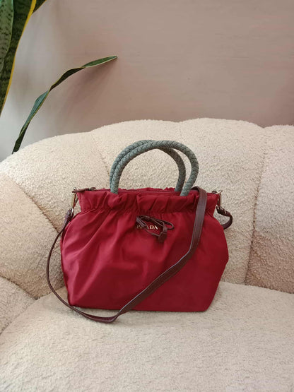 Prada Tessuto Nylon Top Handle Bag Red