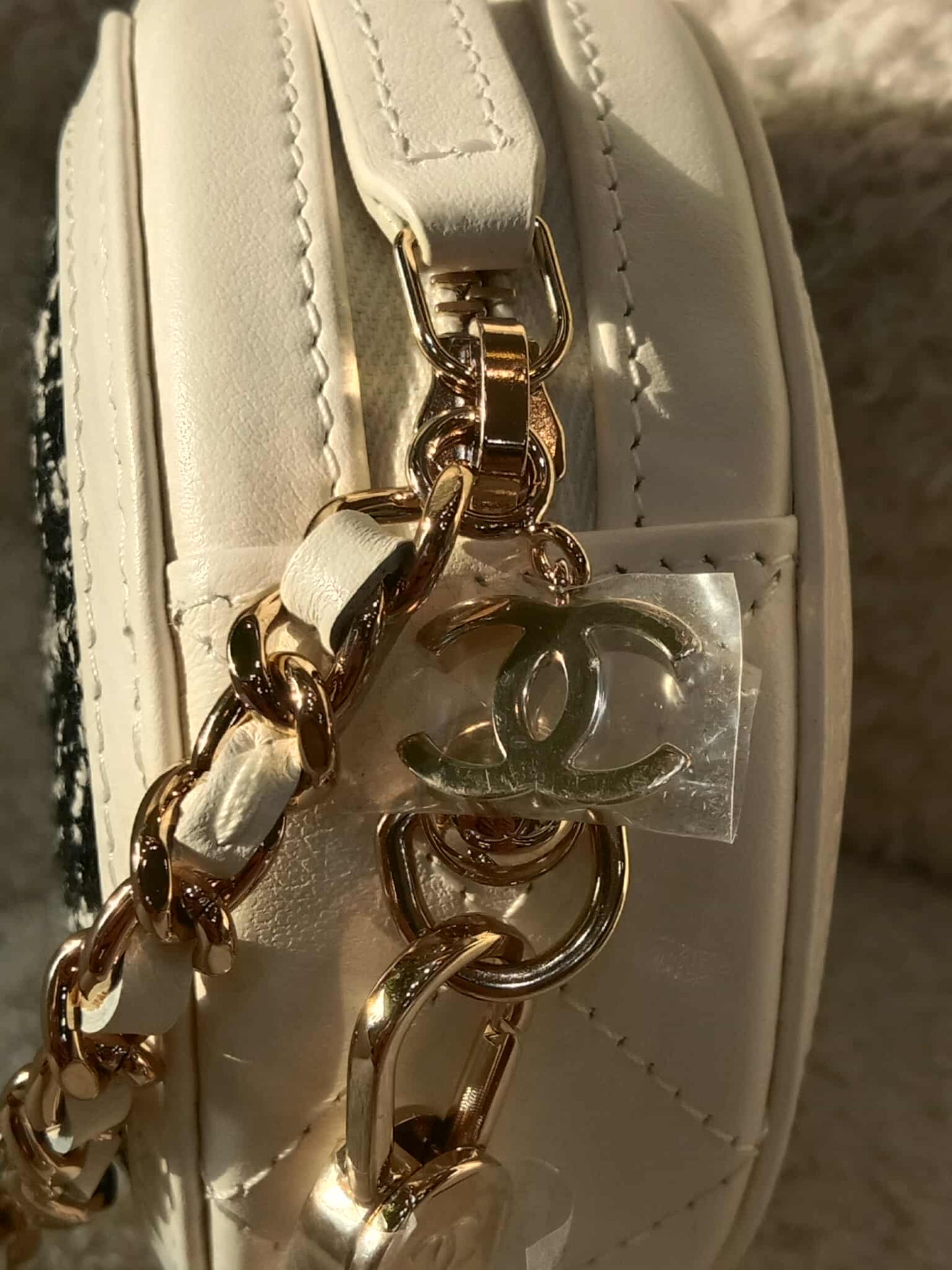 Chanel Tweed Quilted Round Filigree Pouch with Chain Black/White Microchipped