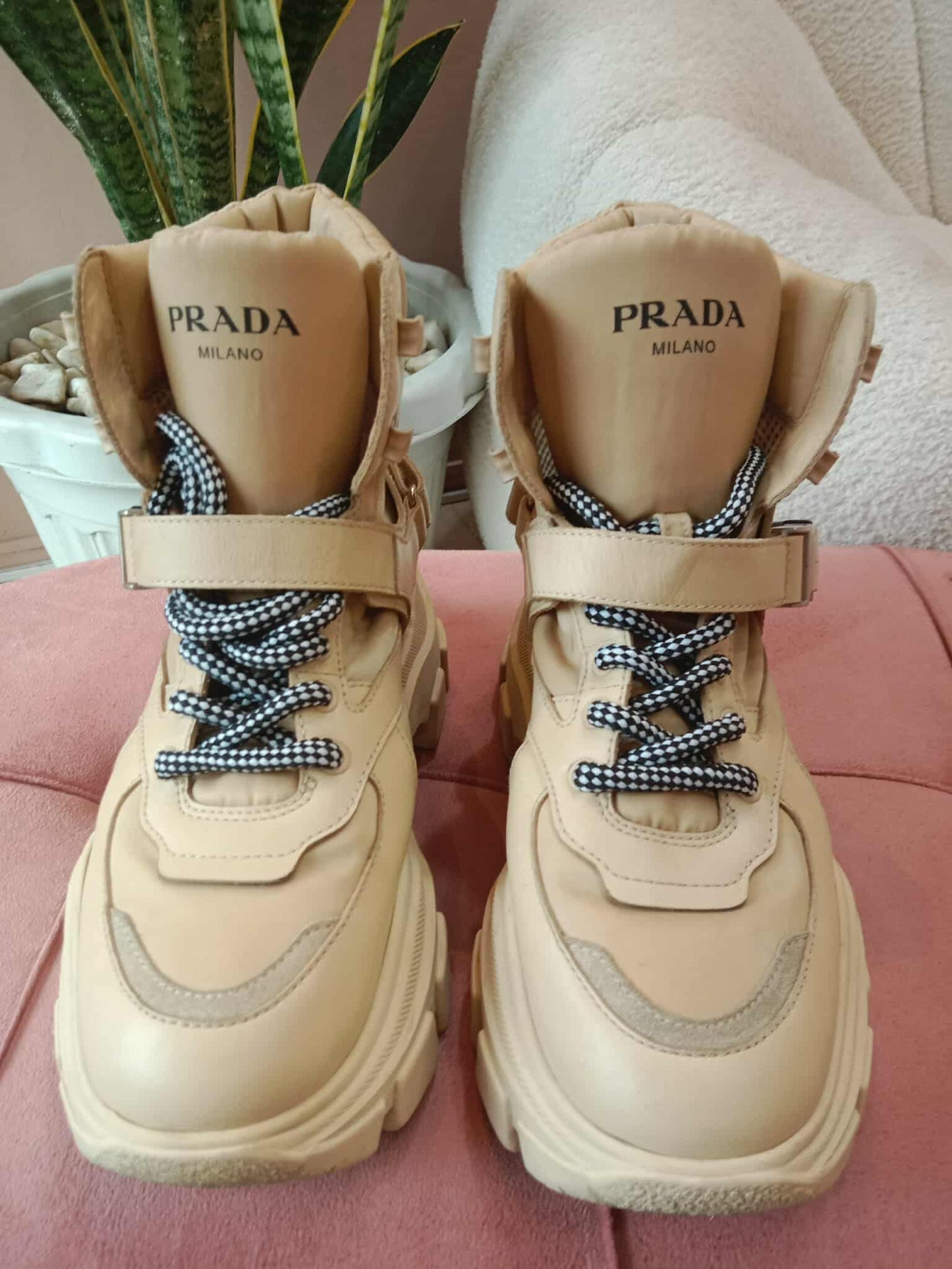 Prada Monolith Boots Beige Size 38