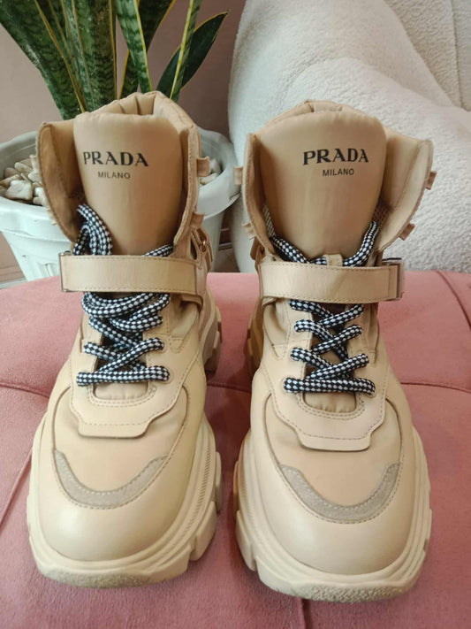 Prada Monolith Boots Beige Size 38