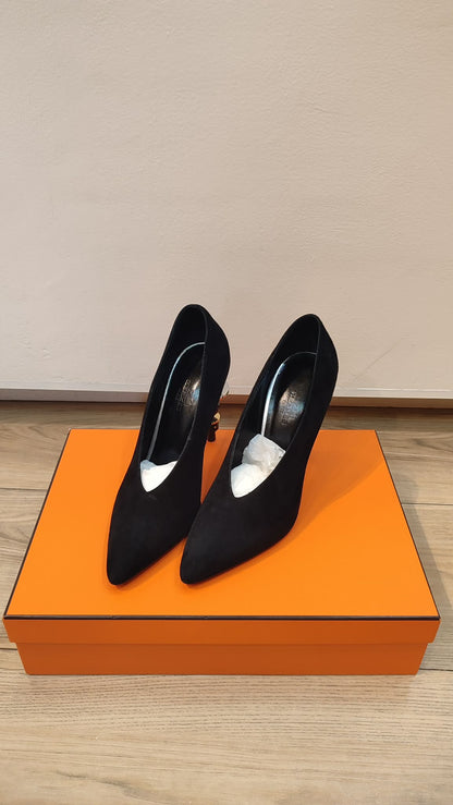 Hermes Pump Heels Velvet Noir Size 37