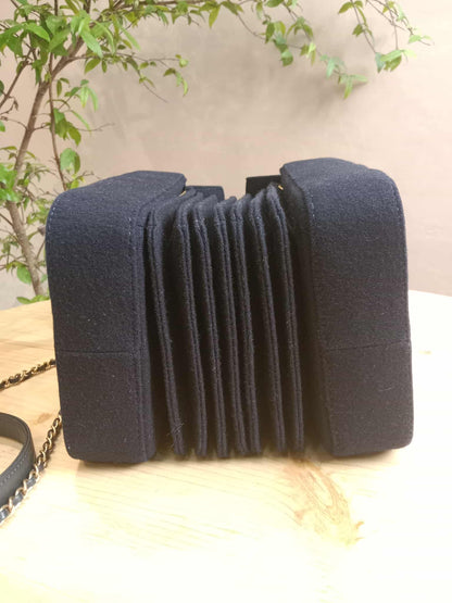 Chanel Paris-Hamburg Accordion Quilted Navy Blue Wool Aged Crossbody Runway Bag Series 25