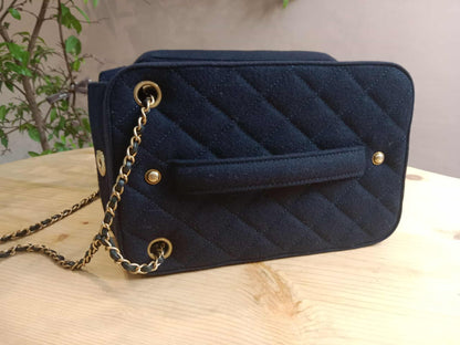 Chanel Paris-Hamburg Accordion Quilted Navy Blue Wool Aged Crossbody Runway Bag Series 25