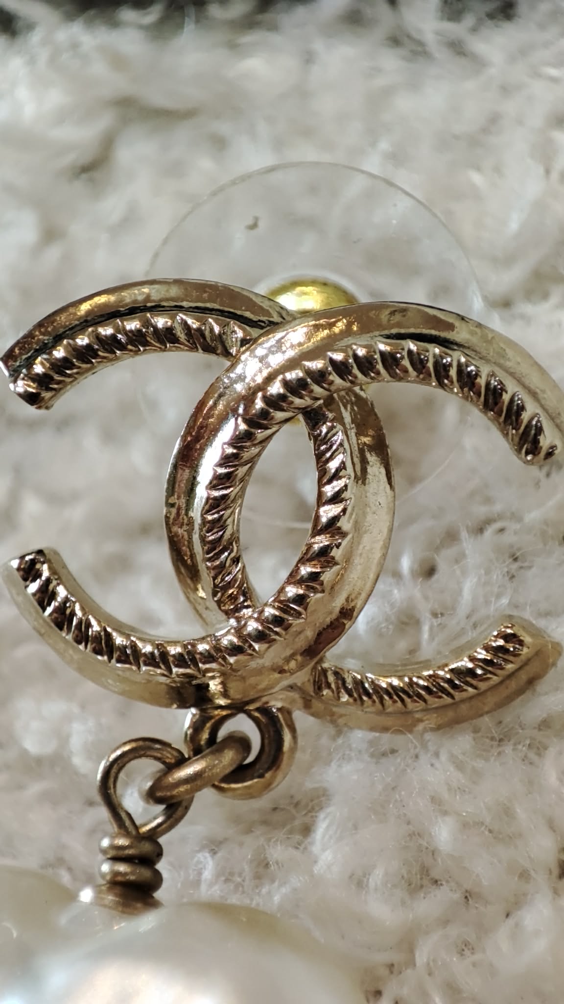 Chanel 22C Heart Pearly White CC Logo Dangling Earrings