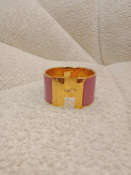 Hermes Clic Clac H Wide Enamel Bracelet Pink Gold-Plated Hardware