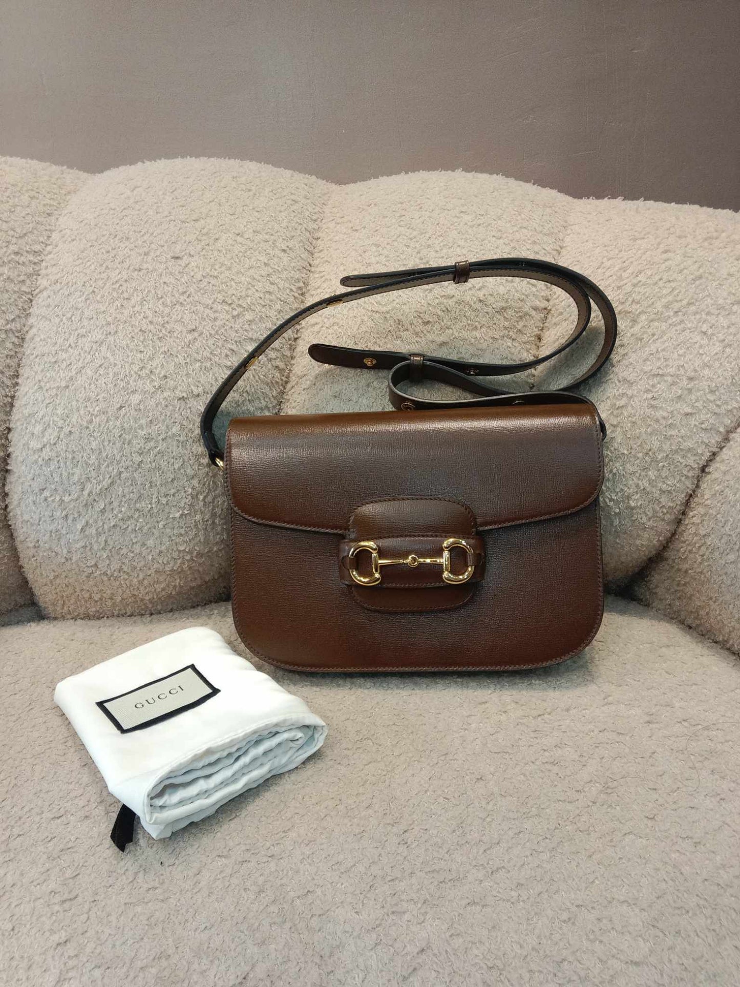 Gucci 1955 Horsebit Brown Leather Shoulder Bag