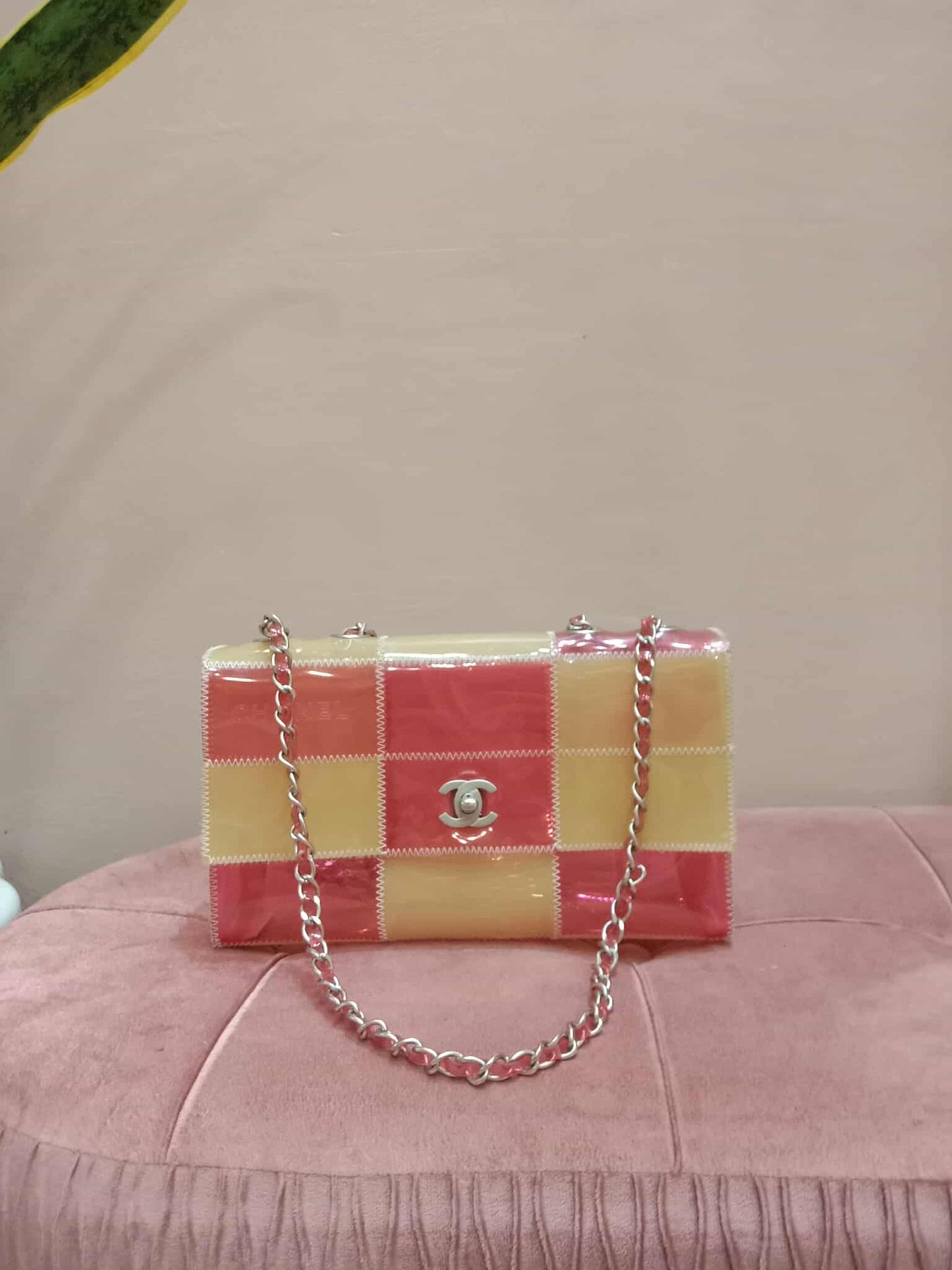 Chanel PVC Patchwork Stitched Flap Bag Beige/Pink Series 5