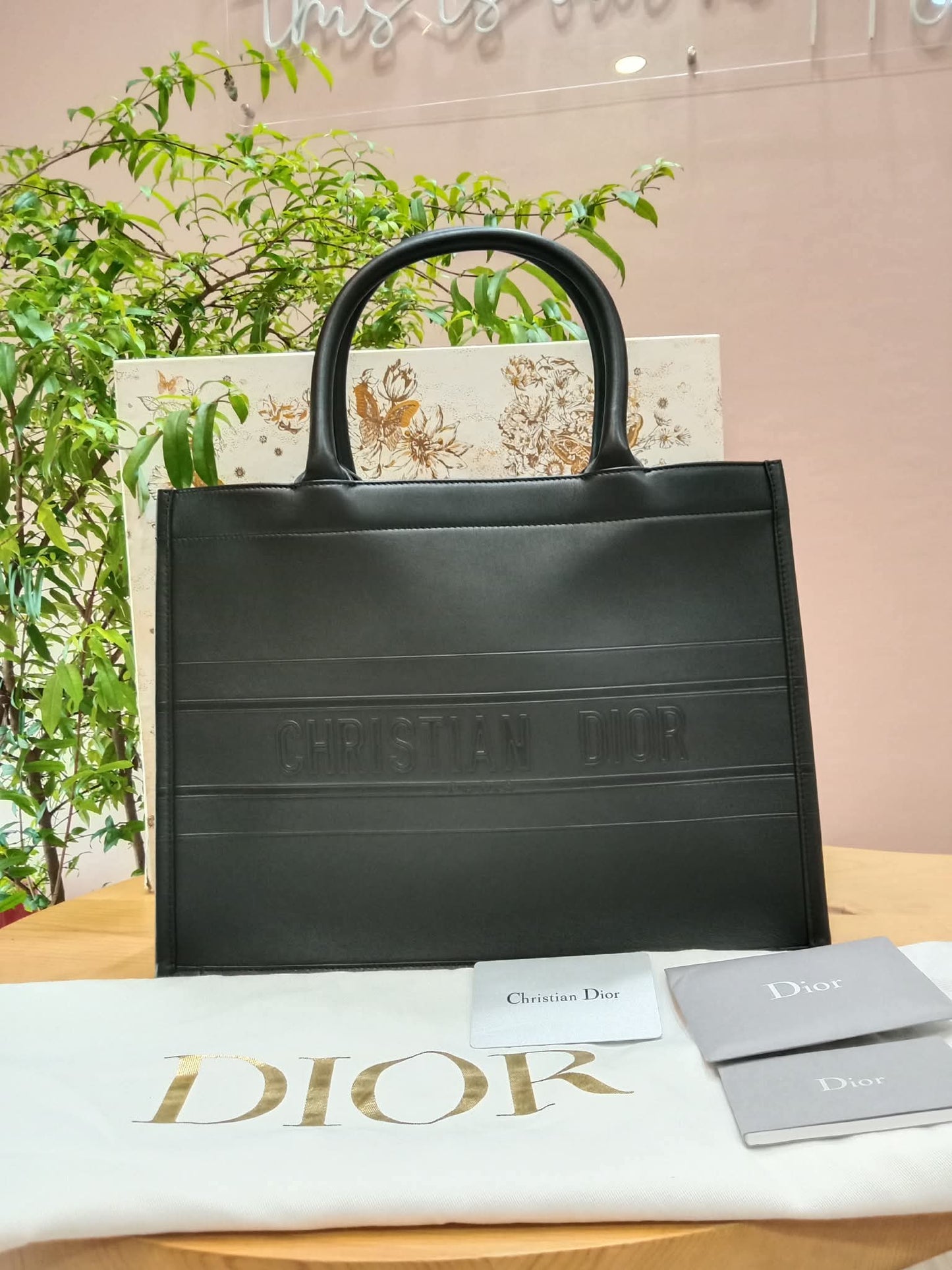 Christian Dior Book Tote Calfskin Medium Black PM