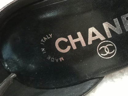 Chanel Black Leather Heels Knotted Toe Design and Draped Ankle Cuff Black Size 38