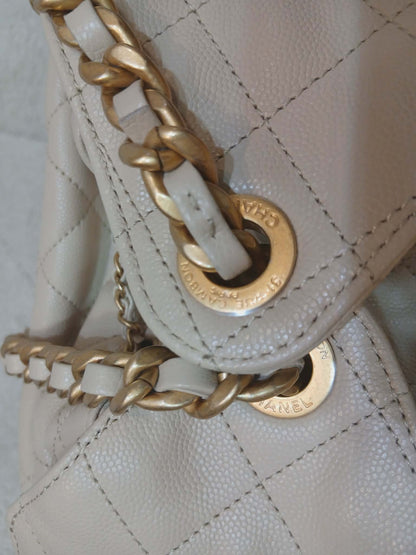 Chanel 25 Beige Caviar Medium Microchipped