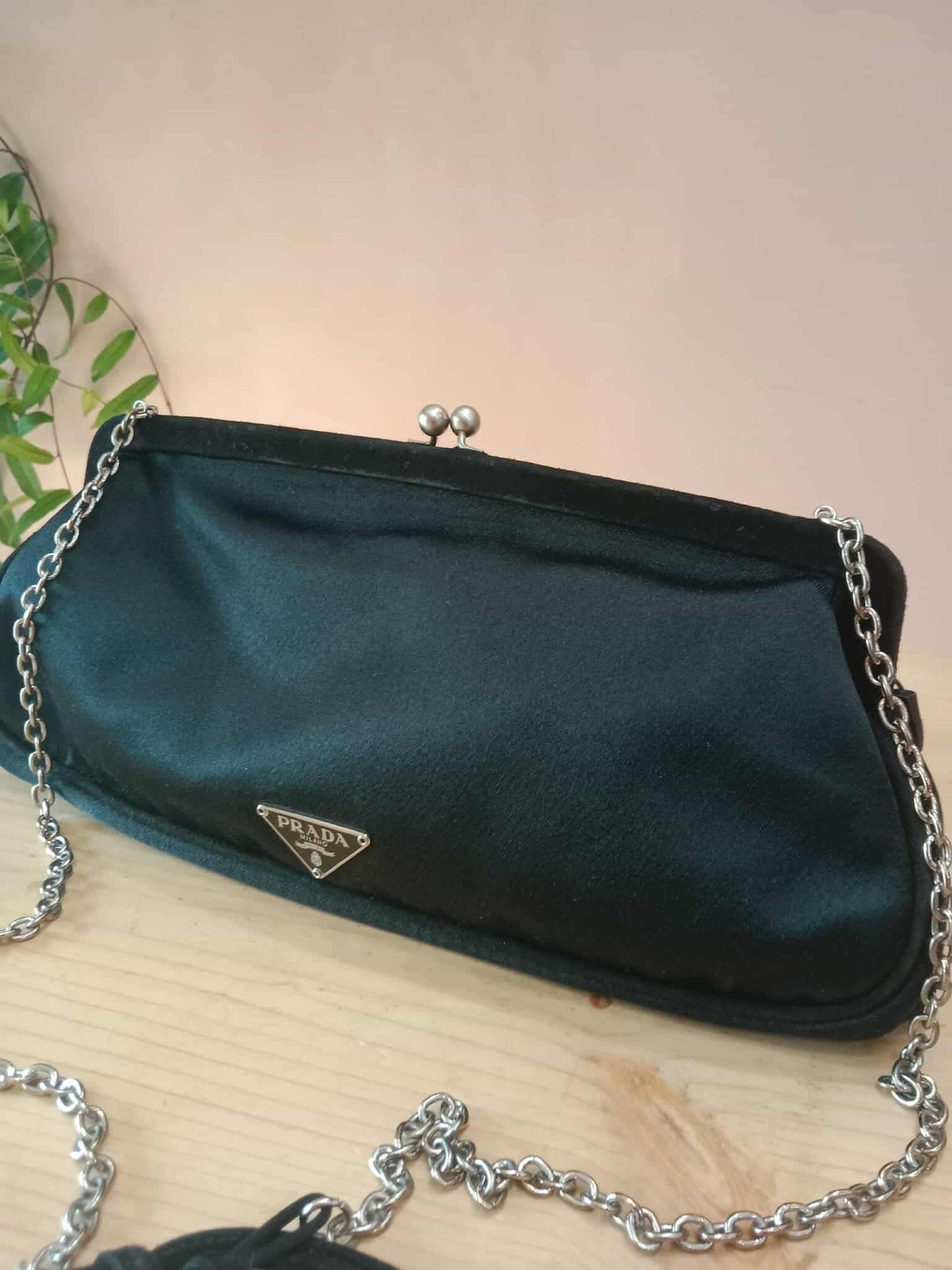 Prada Black Satin Raso Chic Kisslock Eastwest Bag
