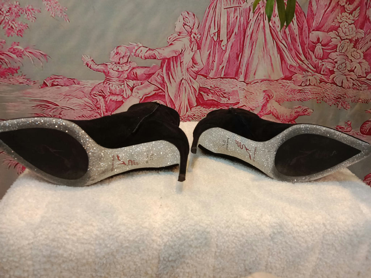 Rene Caovilla Suede Stiletto Ankle Boots Black  Size 37.5