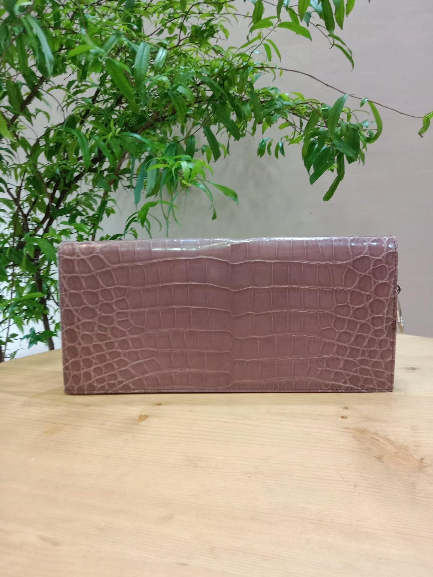 Dior Crocodile Embossed Mauve Clutch