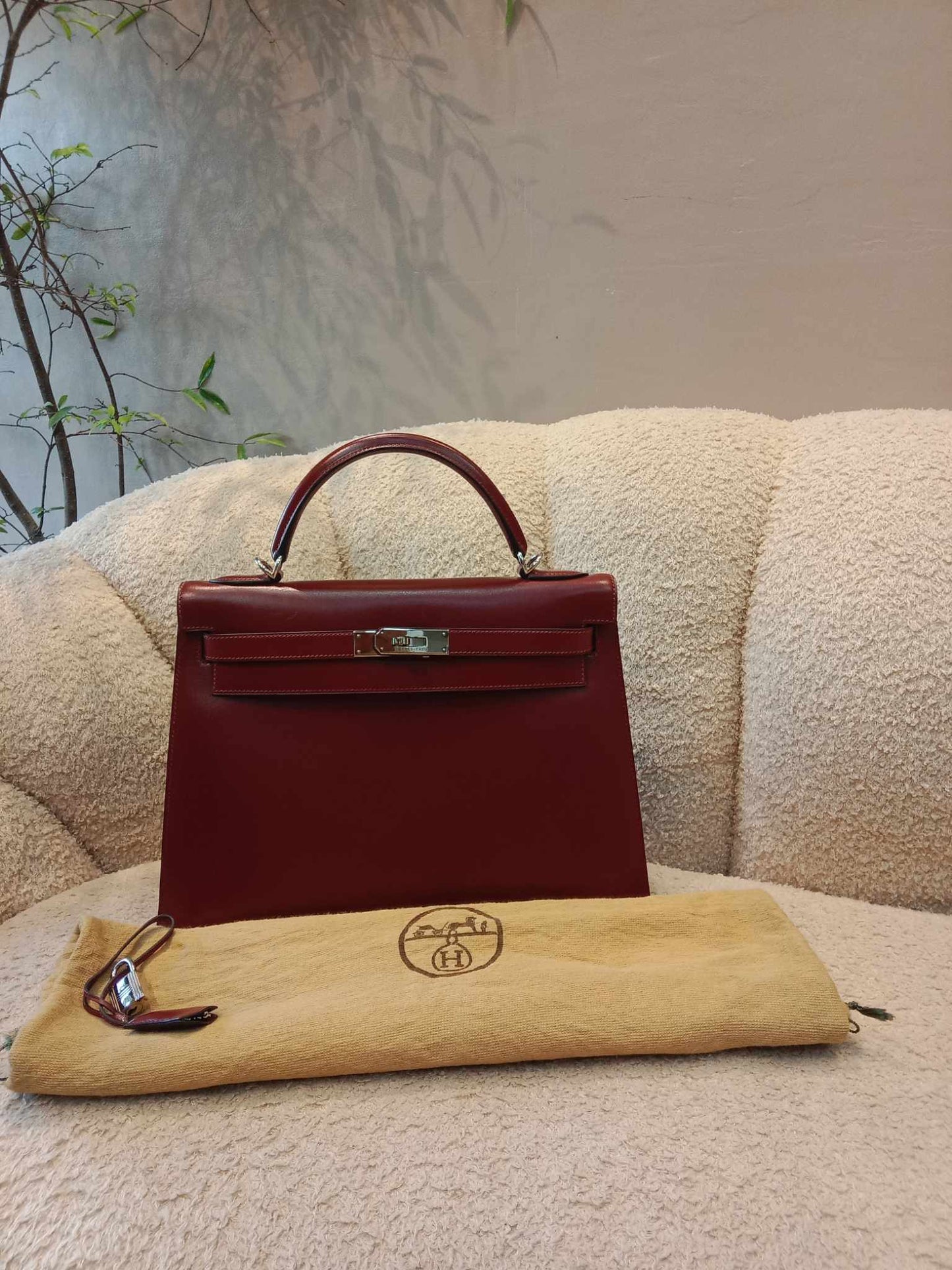 Hermes Kelly 32 Rouge Boxcalf Stamp E Square 2001