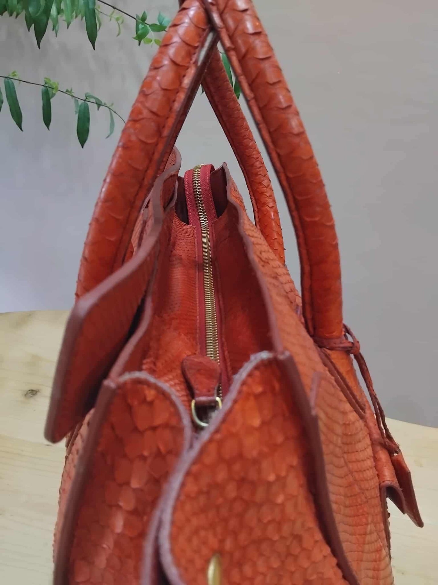 Celine Python Snakeskin Luggage Envelope Tote Bag Orange