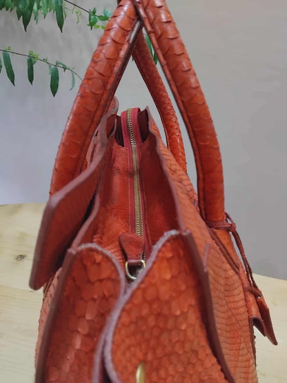 Celine Python Snakeskin Luggage Envelope Tote Bag Orange
