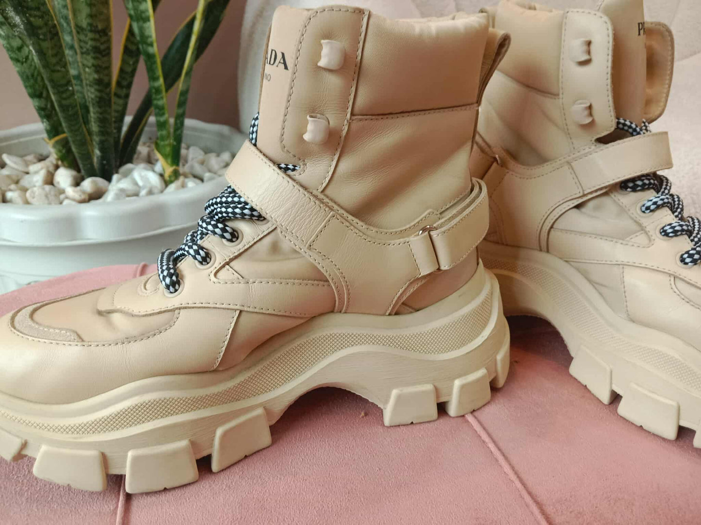 Prada Monolith Boots Beige Size 38