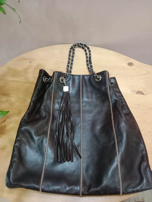 Chanel Drawstring Lambskin Black Tote Bag Series 8