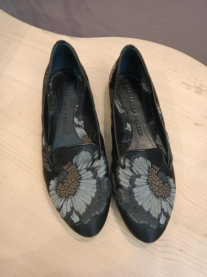 Alexander McQueen Silk Loafer Flats Black Sie 38