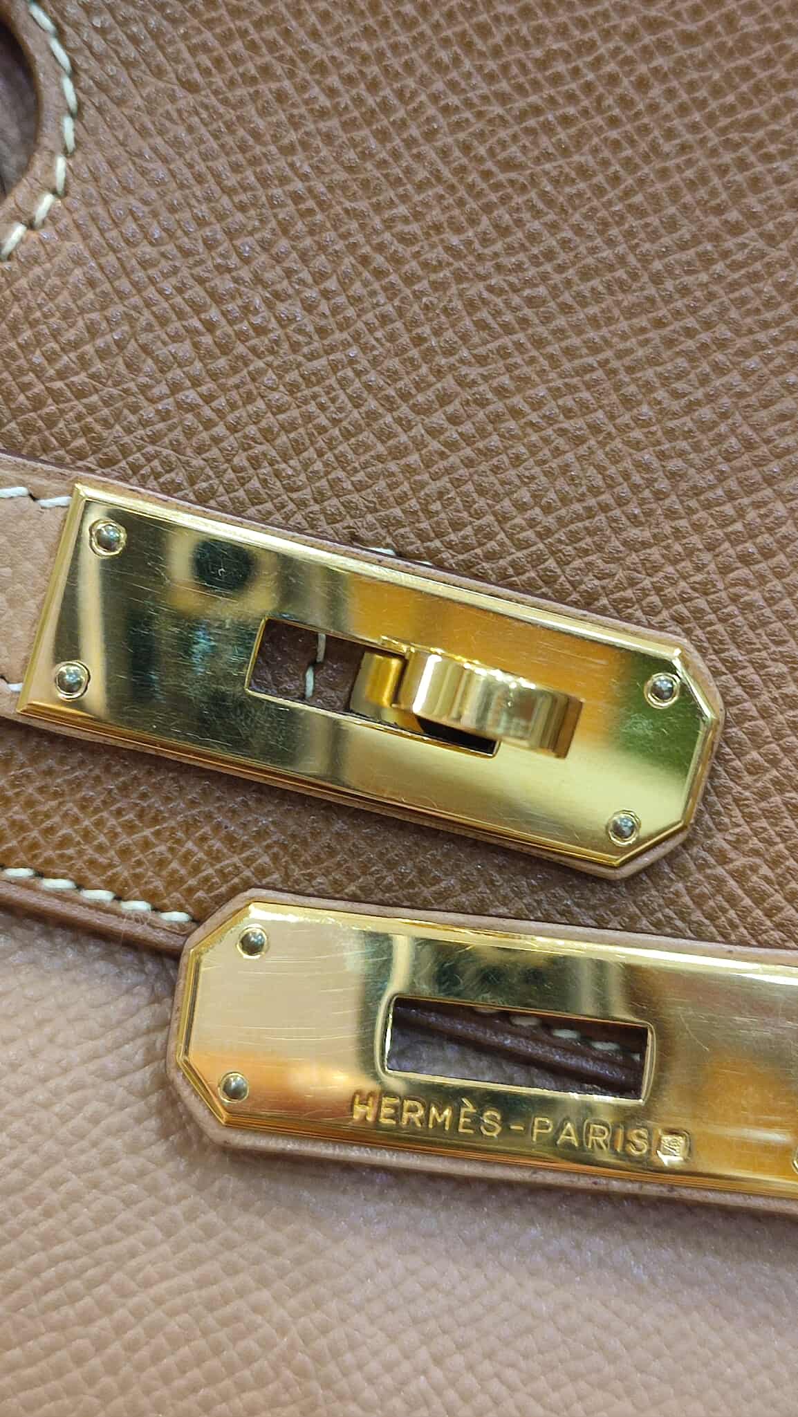 Hermes Birkin 30 Bicolor Gold/Biscuit Epsom Stamp G Square 2003 GHW