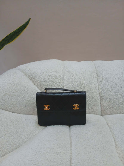 Chanel Matelasse Lambskin Double Turn Lock Vintage Mini Briefcase Series 1