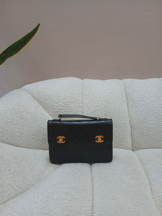 Chanel Matelasse Lambskin Double Turn Lock Vintage Mini Briefcase Series 1