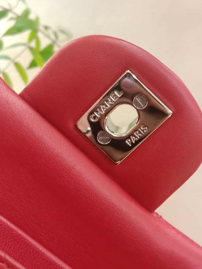 Chanel Timeless Red Quilted Lambskin Classic Double Flap Medium Series 17