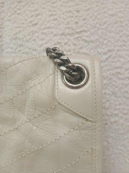 Saint Laurent Niki Medium Shoulder Bag in White Quilted Calfskin