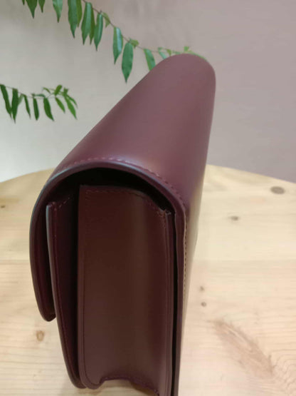 Celine Medium Classic Box Bag In Burgundy Calfskin Leather