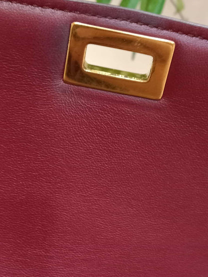 Celine Medium Classic Box Bag In Burgundy Calfskin Leather