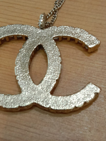 Chanel Crystal CC Pendant Crystal Necklace Silver