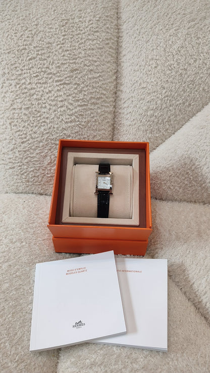 Hermes H Watch Noir Croc Leather Strap
