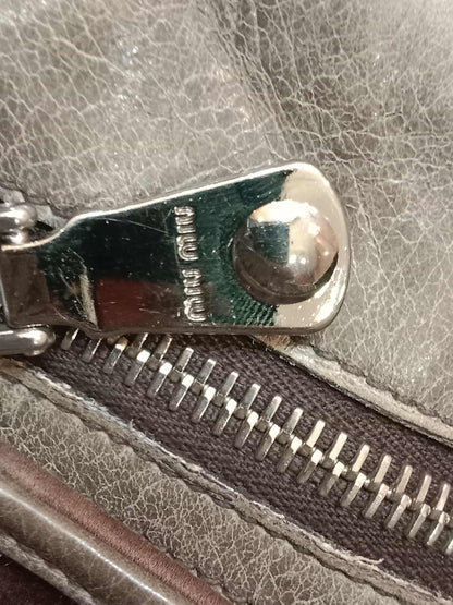Miu Miu Leather Tote Bag Grey with Crystal Embellished Strap