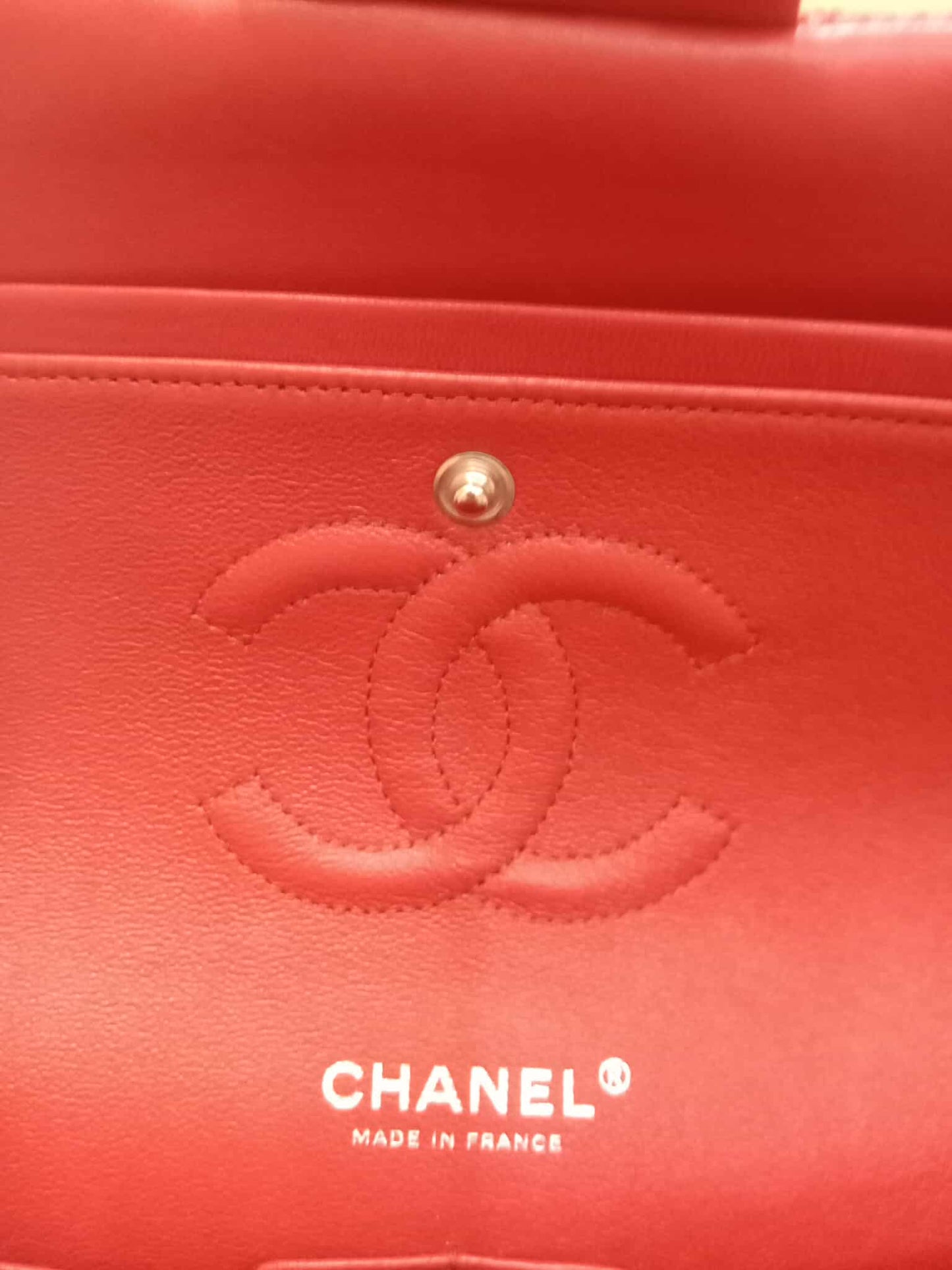 Chanel Timeless Red Quilted Lambskin Classic Double Flap Medium Series 17