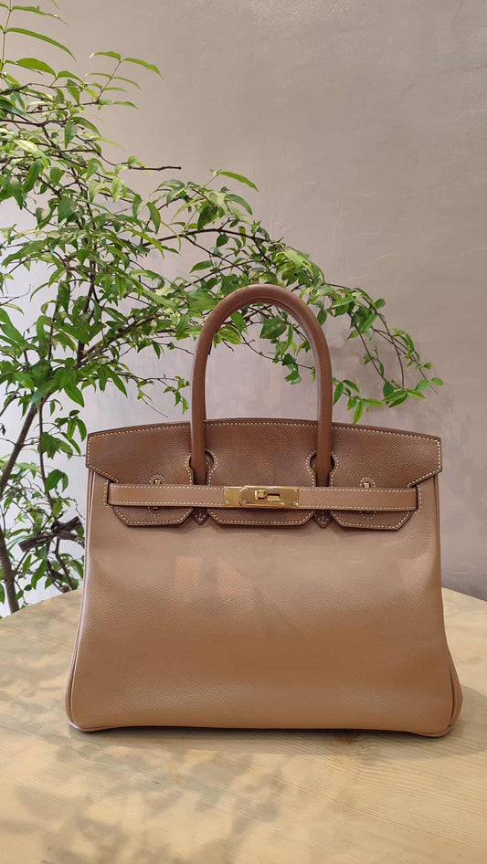 Hermes Birkin 30 Bicolor Gold/Biscuit Epsom Stamp G Square 2003 GHW