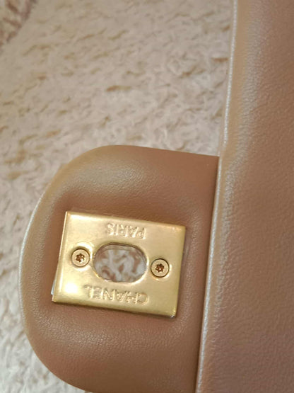 Chanel Seasonal Flap Heart Charms Beige Microchipped