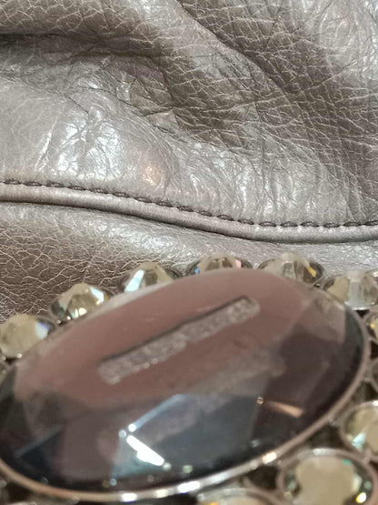 Miu Miu Leather Tote Bag Grey with Crystal Embellished Strap