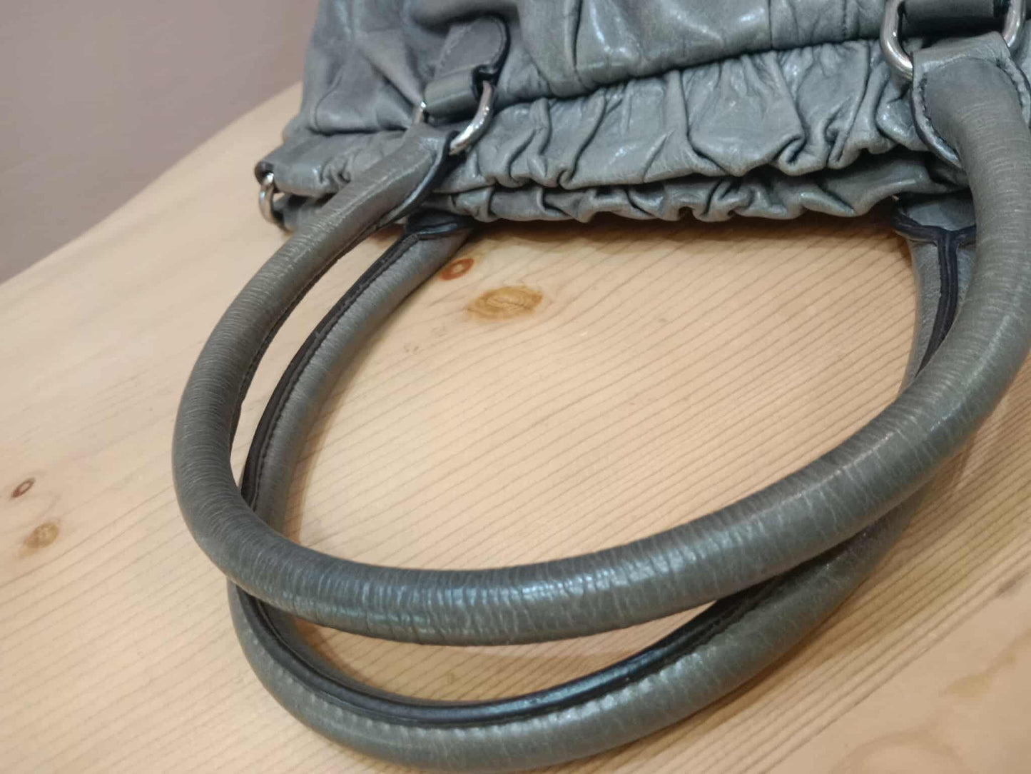 Miu Miu Leather Tote Bag Grey with Crystal Embellished Strap