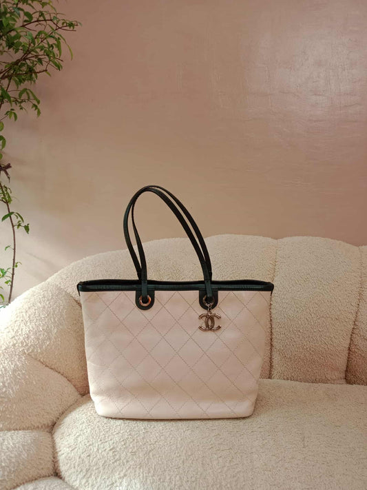 Chanel Shopping Fever Tote Bicolor Pink/Black Caviar Series 19