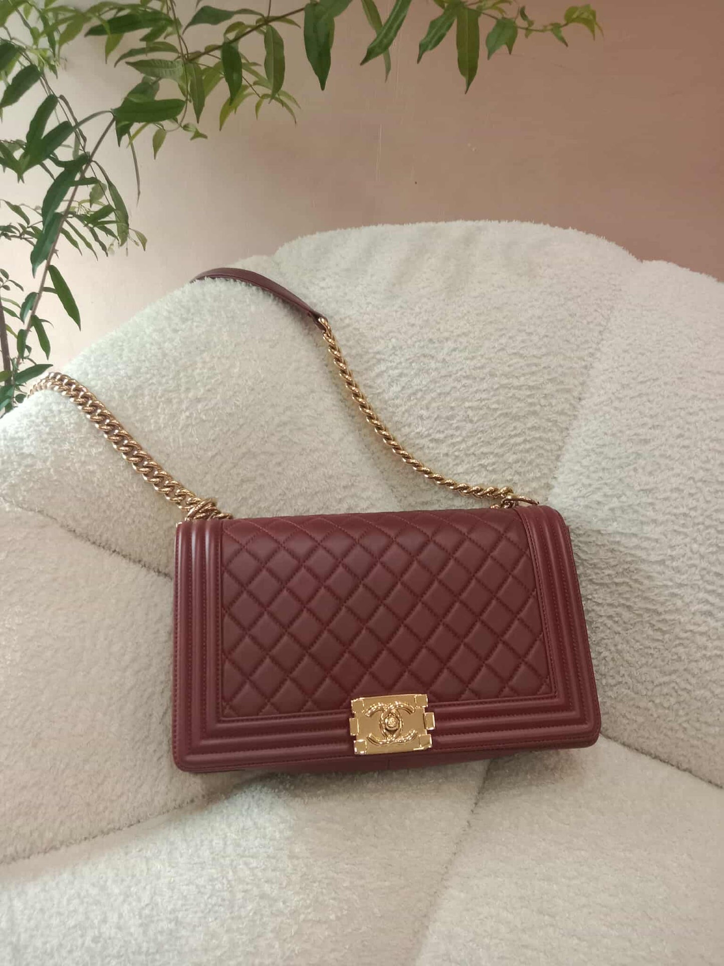 Chanel Boy Flap New Medium Burgundy Lambskin Series 22