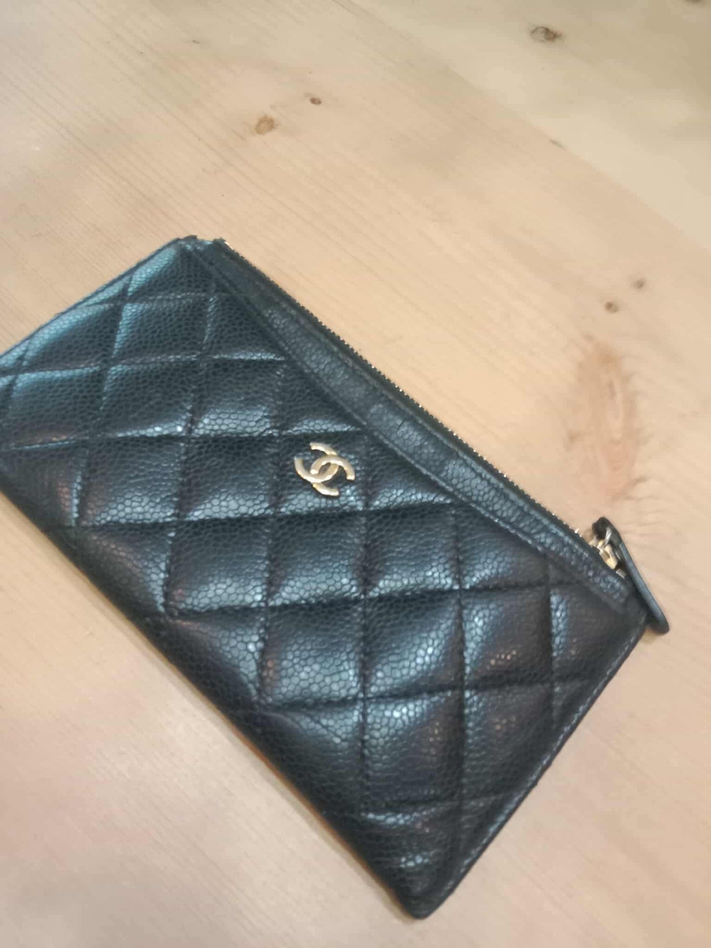 Chanel Black Quilted Caviar Leather Zip Pouch Series 25
