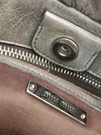 Miu Miu Leather Tote Bag Grey with Crystal Embellished Strap