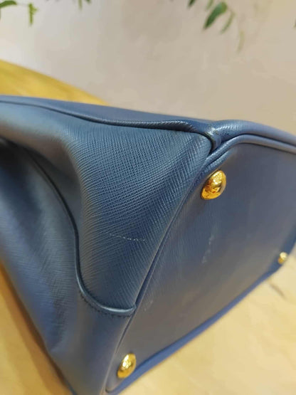 Prada Saffiano Lux Double Zip Tote Bag Blue GHW (208)