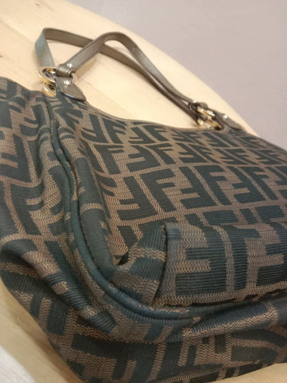 Fendi Zucca Canvas Trim Chef Shopper Tote Bag Brown