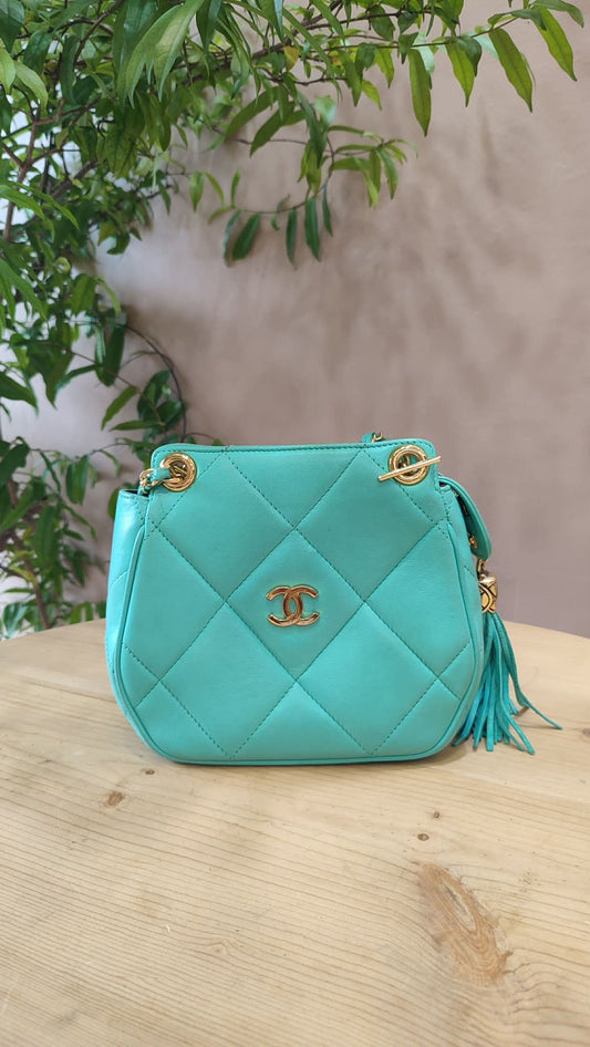 Chanel Tassel Vintage Tiffany Blue Lambskin Bag GHW