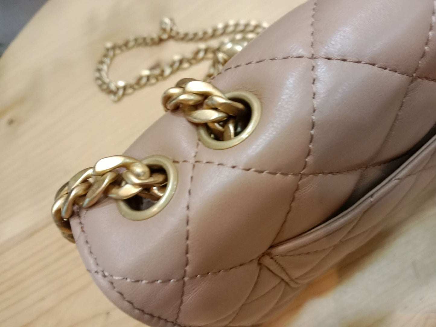 Chanel Quilted Wallet On Chain Lambskin Beige Microchipped