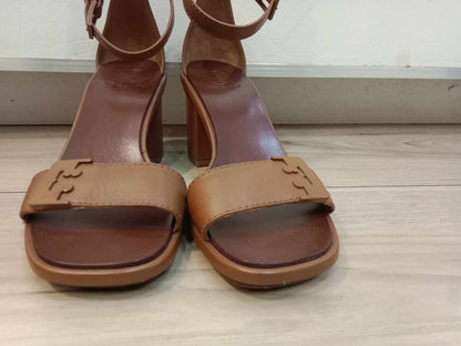 Tory Burch Gabrielle Leather City Heels Sandals Royal Tan