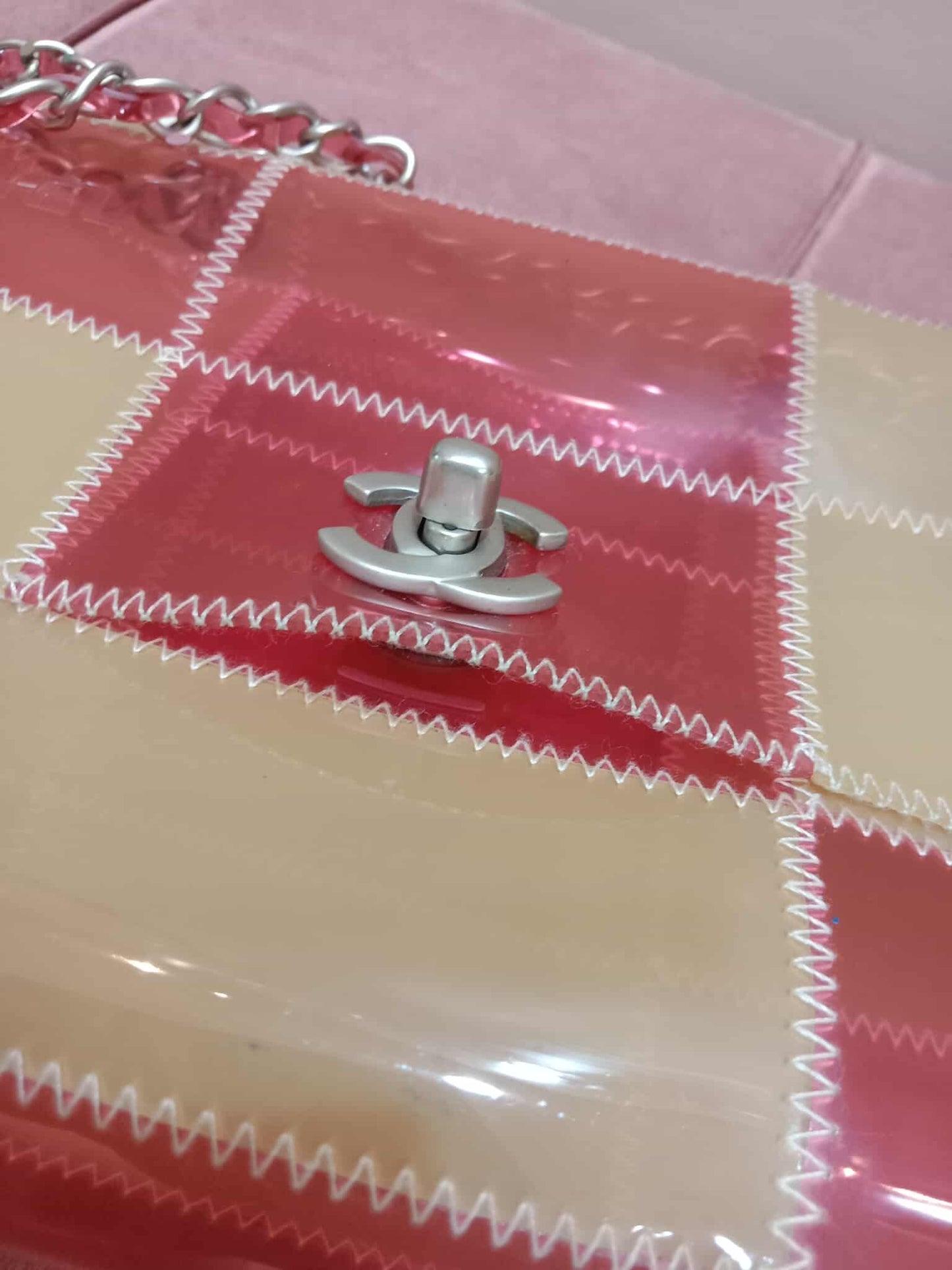 Chanel PVC Patchwork Stitched Flap Bag Beige/Pink Series 5