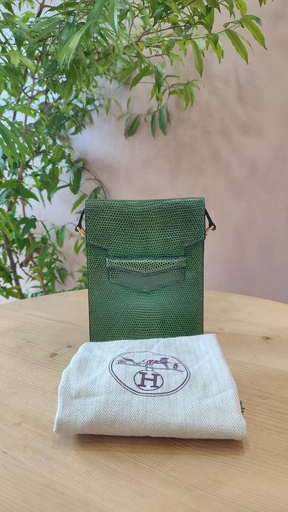 Hermes Lizard Green Vintage Bag Stamp O Circle 1985