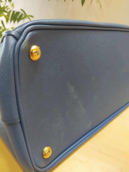 Prada Saffiano Lux Double Zip Tote Bag Blue GHW (208)